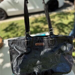 Coach Shiny Black Signature Tote